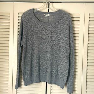 Madewell 100% cotton lightweight sweater gray Sz L long sleeve crew neck cut-out